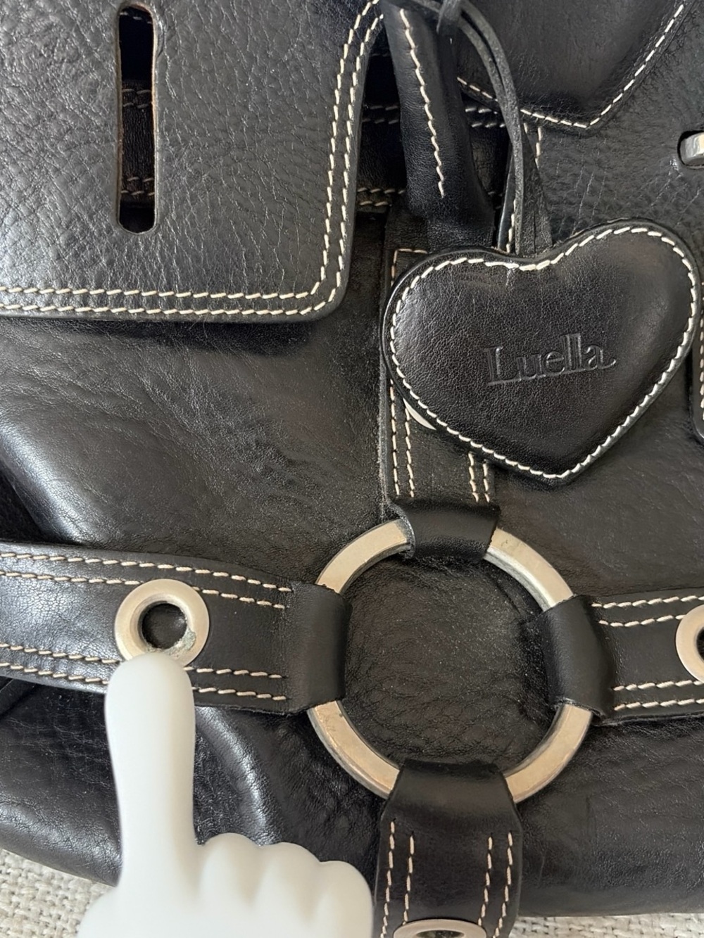 Black Leather Luella Shoulder Bag with Heart Charms